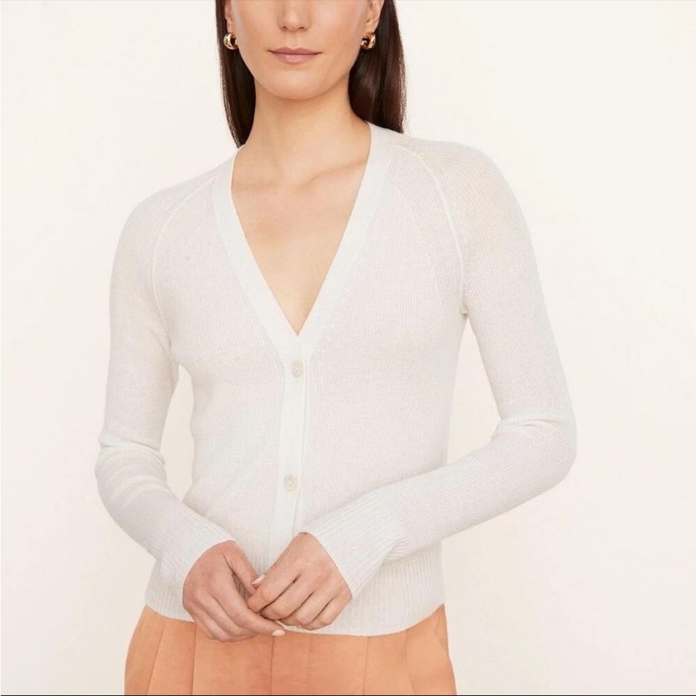 SALE!! Vince cashmere ribbed Women's cream V-Neck Sweater